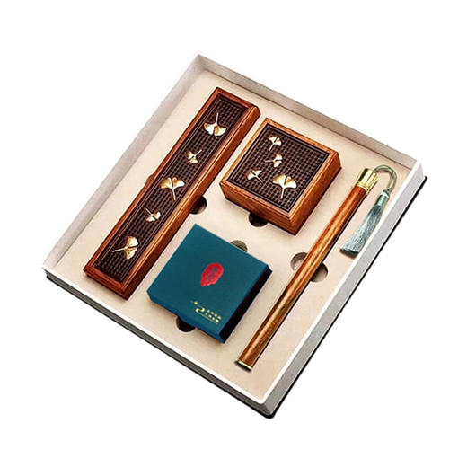 B-YD006-银杏(铜饰)盘香（方)+线香（长）香具四件套 香道 商品图0