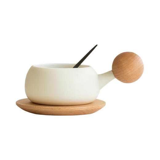 B-BFT2651 沐月云朵咖啡杯+榉木杯垫-奶油黄 商品图0