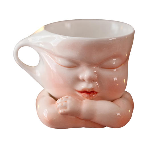 B-BL-04 柏路 纯手捏制娃娃脸杯“拉”(拉耳朵)款+杯垫（亮光款） 商品图0