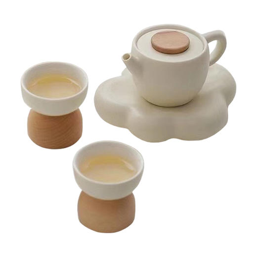 B-BFT2652 沐月巨轮云朵茶具套装 榉木杯座 奶油黄 商品图0