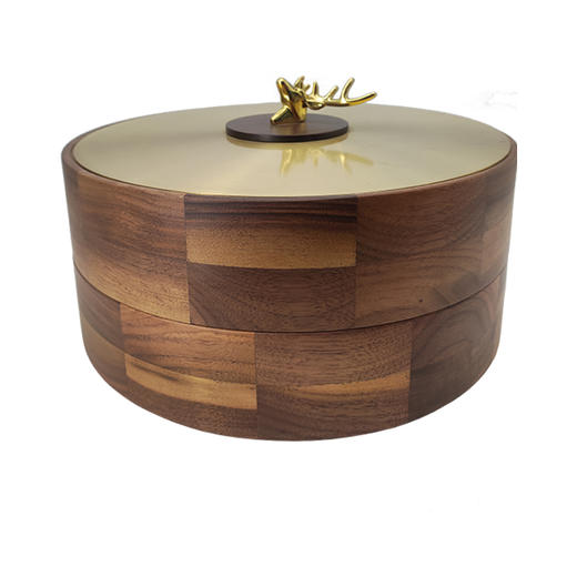 黑胡桃木轻奢带盖纯铜多层创意收纳干果盒零食水果盘客厅茶几家用 商品图0