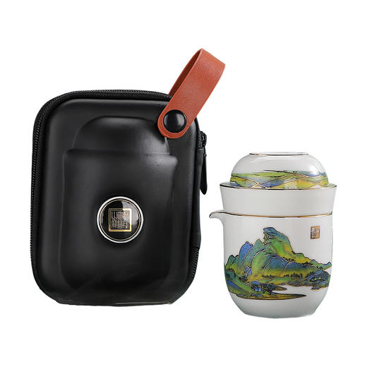 千里江山旅行茶具 便携式旅行快客杯 创意礼品家用泡茶用具陶瓷杯子 商品图0