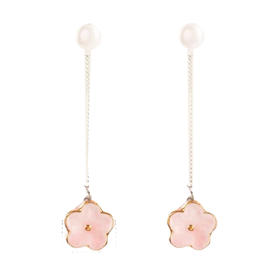 凡华造物桃之夭夭925银耳钉女气质高级珍珠耳环小众设计感耳饰 爱情花语桃之夭夭925银珍珠耳钉（长款）