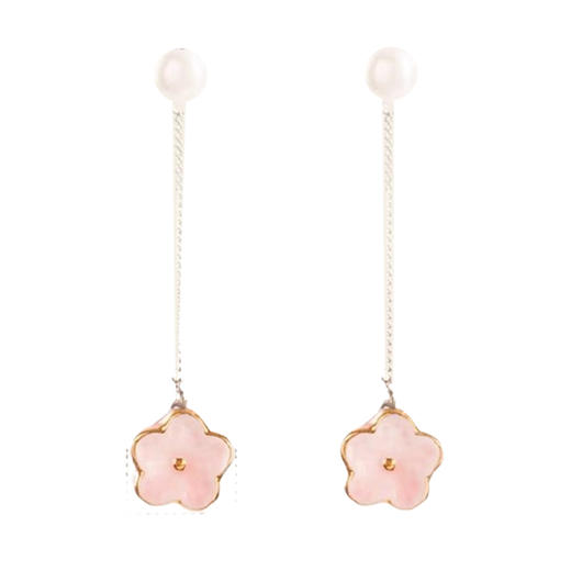 凡华造物桃之夭夭925银耳钉女气质高级珍珠耳环小众设计感耳饰 爱情花语桃之夭夭925银珍珠耳钉（长款） 商品图0