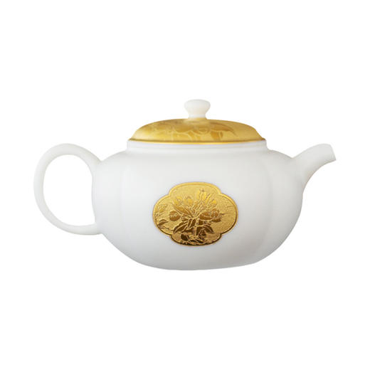 B-LY-9035 林玉山 瓜菱壶.海棠花（鎏金款）羊脂玉瓷手工鎏金茶壶小陶瓷功夫茶具德化白瓷泡茶器 商品图0