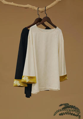 花开富贵花罗圆领长衫