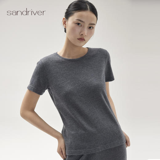 精纺羊绒针织女圆领短袖SJF96W386N 商品图1
