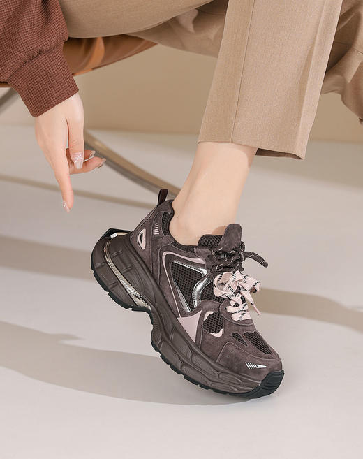 西村名物2025年春季新款超轻厚底防滑系带舒适透气老爹鞋T25AM14841 商品图6