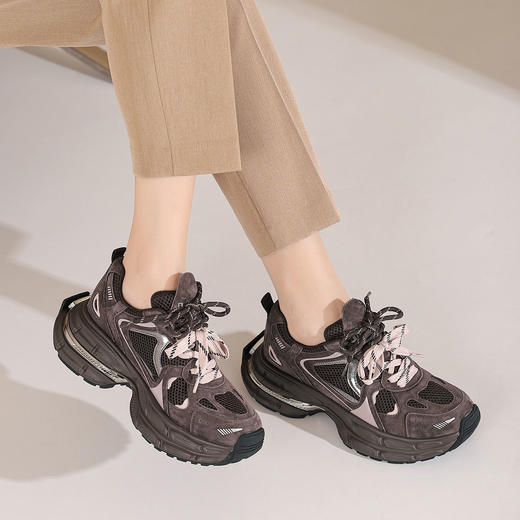 西村名物2025年春季新款超轻厚底防滑系带舒适透气老爹鞋T25AM14841 商品图2