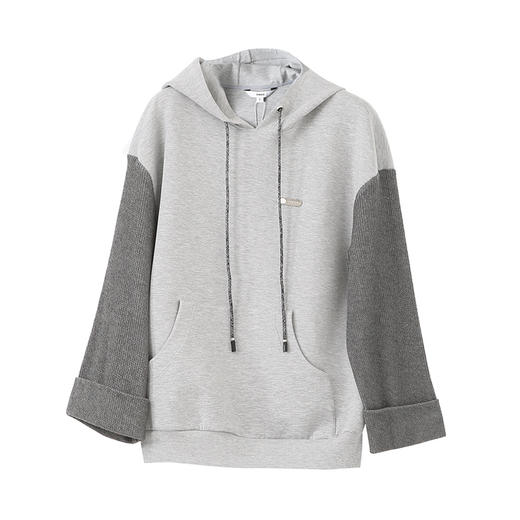 VIMAGE纬漫纪宽松休闲显瘦落肩拼接连帽灰色百搭卫衣春季新款V2313901 商品图6