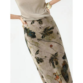 COCOBELLA[100%人丝]暗纹提花仿香云纱半身裙气质长裙HS3106