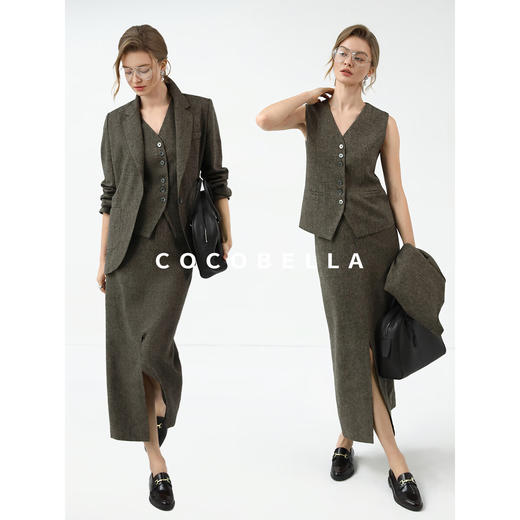 COCOBELLA设计感高腰遮胯前开叉一步裙春通勤半身长裙HS3013B 商品图1