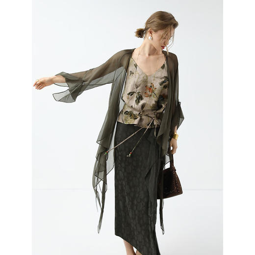 COCOBELLA灵动荷叶飘带轻盈飘逸雪纺衫微透视遮阳开衫LC0005 商品图2