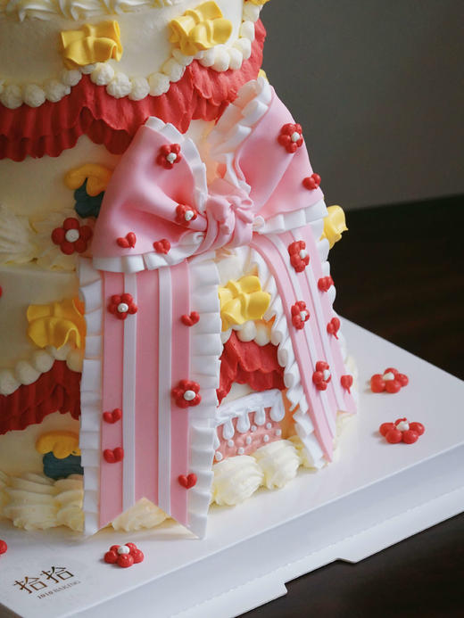 「蝴蝶结·萝莉塔」复古裱花·100%动物奶油（附图5寸加高+7寸加高双层·提前5天预订） 商品图1