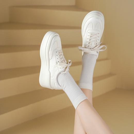 西村名物2025年春季新款超轻厚底防滑系带小白鞋X25AM14801 商品图2
