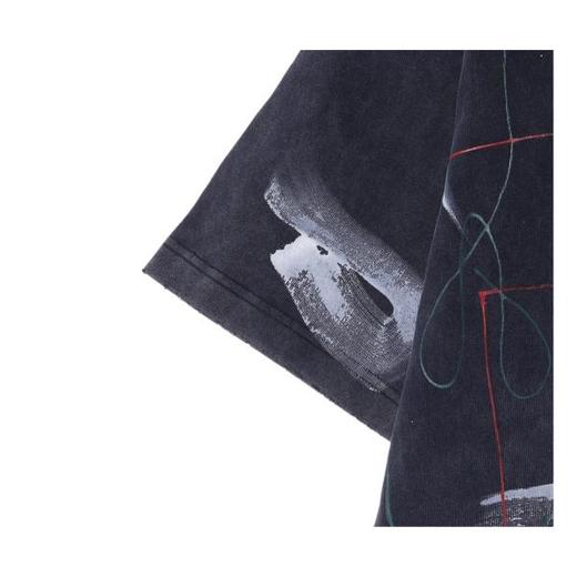 25601早春新款时尚个性泼墨涂鸦印花圆领短袖T恤高级感百搭情侣上衣潮 商品图4