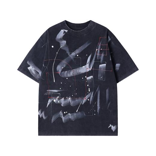 25601早春新款时尚个性泼墨涂鸦印花圆领短袖T恤高级感百搭情侣上衣潮 商品图1