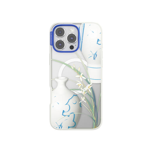 【灵蛇之珠】蓝白青花 POPCASE手机壳 MagSafe Popcase磁吸款 白色 植物花卉 国风 iPhone 16/15 商品图1