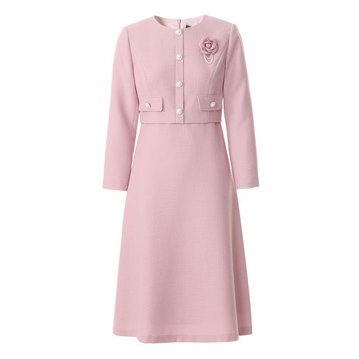 EITIE爱特爱气质优雅小香风粉色收腰假两件a字连衣裙春季新款A2507521 商品图5