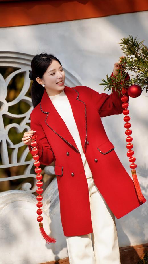 【鸿运大衣】臣禾 亮丝包边西装领大衣外套9233080281 商品图3