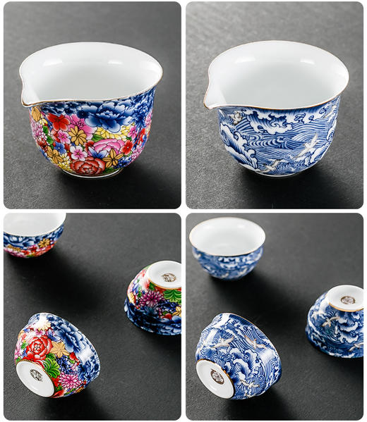 【样品特惠6.5折，仅2套，无原包装，无货退款】成艺青花瓷快客杯一壶三杯旅行功夫茶具便携包随身单人迷你泡茶壶锦上天花乐心随手泡【不支持补差，非质量问题不退不换】S 商品图3