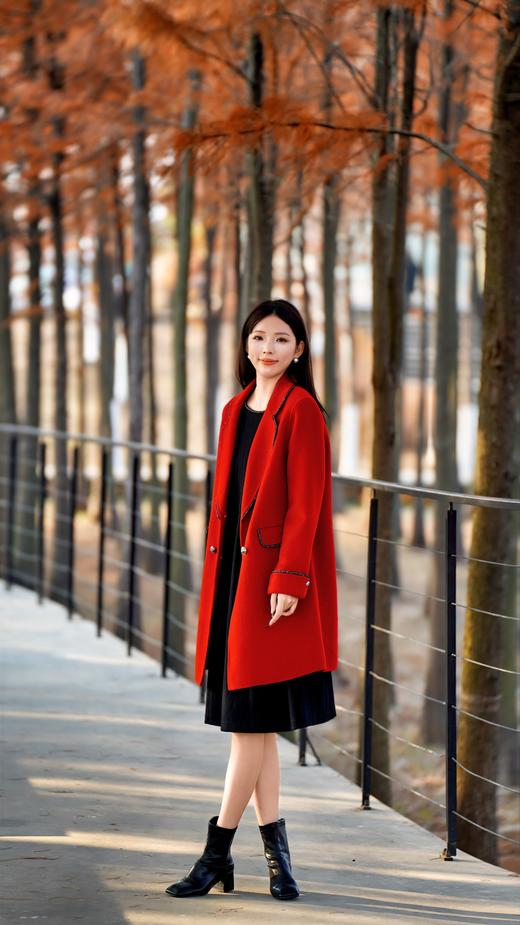 【鸿运大衣】臣禾 亮丝包边西装领大衣外套9233080281 商品图9