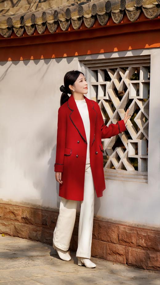 【鸿运大衣】臣禾 亮丝包边西装领大衣外套9233080281 商品图4