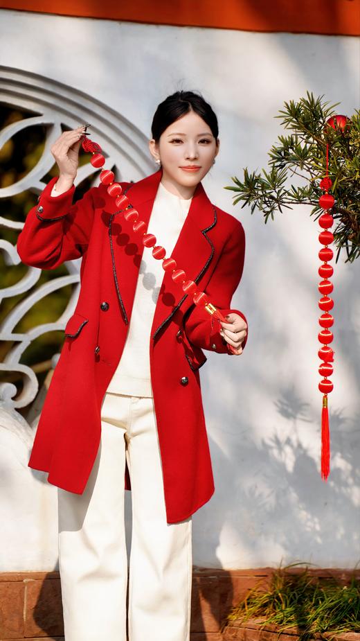 【鸿运大衣】臣禾 亮丝包边西装领大衣外套9233080281 商品图1