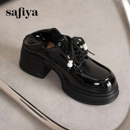 预售12天| Safiya/索菲娅2025复古圆头增高粗跟英伦风厚底系带JK乐福鞋 SFD1112132/SFD3112132 商品图5