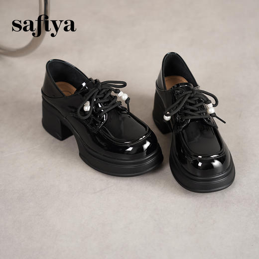 预售12天| Safiya/索菲娅2025复古圆头增高粗跟英伦风厚底系带JK乐福鞋 SFD1112132/SFD3112132 商品图6