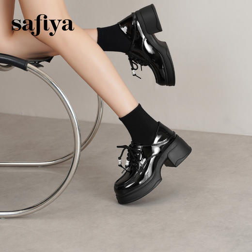 预售12天| Safiya/索菲娅2025复古圆头增高粗跟英伦风厚底系带JK乐福鞋 SFD1112132/SFD3112132 商品图2