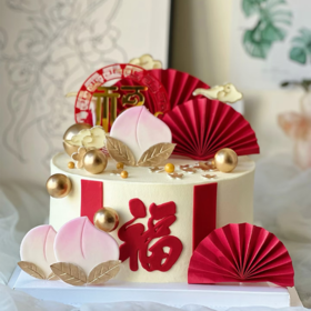 【长寿福气满满】高级感新中式配色翻糖祝寿蛋糕