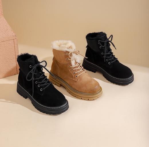 西村名物冬季新款厚底增高毛绒内里系带马丁靴T22DS45011 商品图0