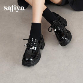 预售12天| Safiya/索菲娅2025复古圆头增高粗跟英伦风厚底系带JK乐福鞋 SFD1112132/SFD3112132