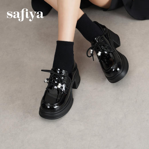 预售12天| Safiya/索菲娅2025复古圆头增高粗跟英伦风厚底系带JK乐福鞋 SFD1112132/SFD3112132 商品图0