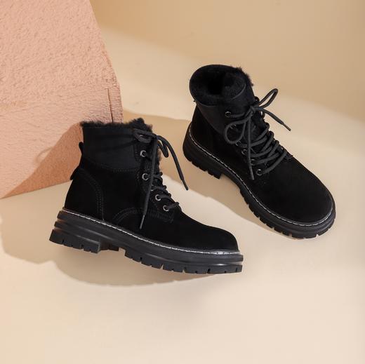 西村名物冬季新款厚底增高毛绒内里系带马丁靴T22DS45011 商品图2