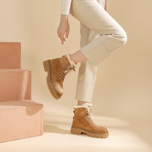 西村名物冬季新款厚底增高毛绒内里系带马丁靴T22DS45011 商品图1