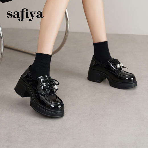 预售12天| Safiya/索菲娅2025复古圆头增高粗跟英伦风厚底系带JK乐福鞋 SFD1112132/SFD3112132 商品图4