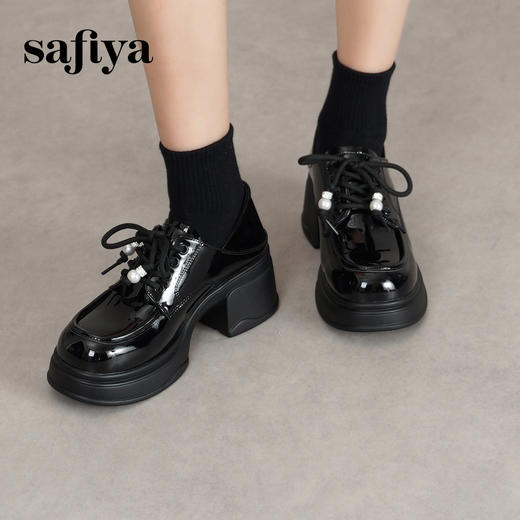 预售12天| Safiya/索菲娅2025复古圆头增高粗跟英伦风厚底系带JK乐福鞋 SFD1112132/SFD3112132 商品图1