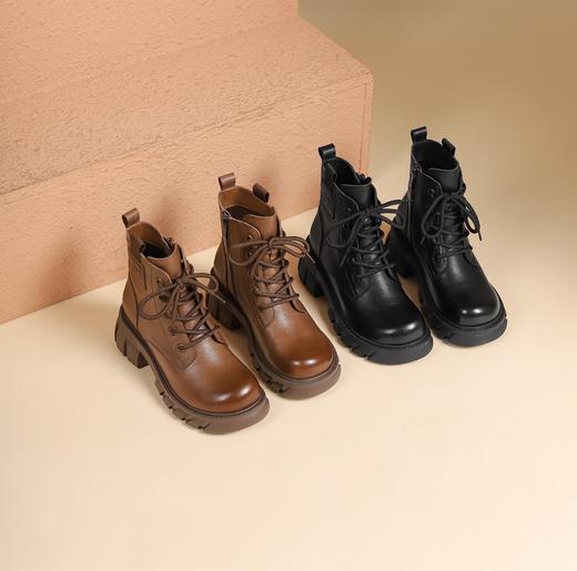 西村名物冬季新款超轻防滑厚底增高系带马丁靴T22DS44981 商品图0