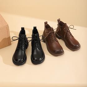 西村名物冬季新款超轻厚底增高防滑舒适系带马丁靴T22DS44341