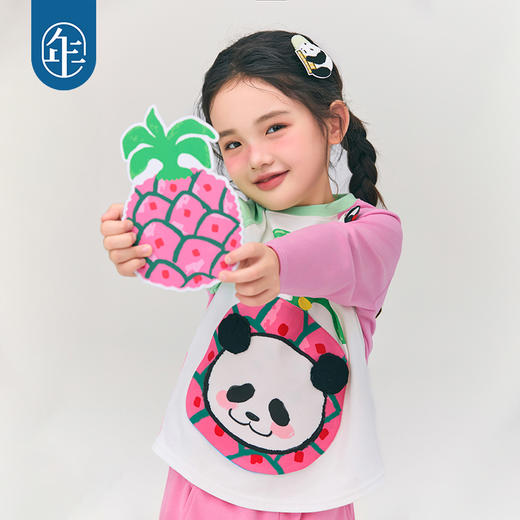 年衣童装儿童长袖T恤2025春新款女童熊猫卡通插肩袖撞色T恤上衣男盼达果园长袖T恤 商品图2