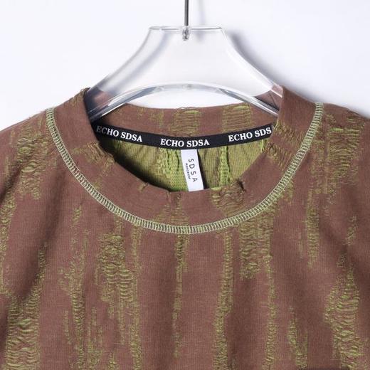 T2198早春新款时尚个性韩版撞色磨破圆领短袖T恤高级感设计轻奢上衣 商品图2