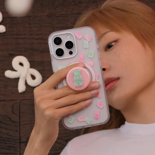 【甜】小熊硬糖·青提味 POPGRIP泡泡骚手机粘贴式气囊支架 Bonbon立体树脂系列 粉色 动物 糖果 商品图2