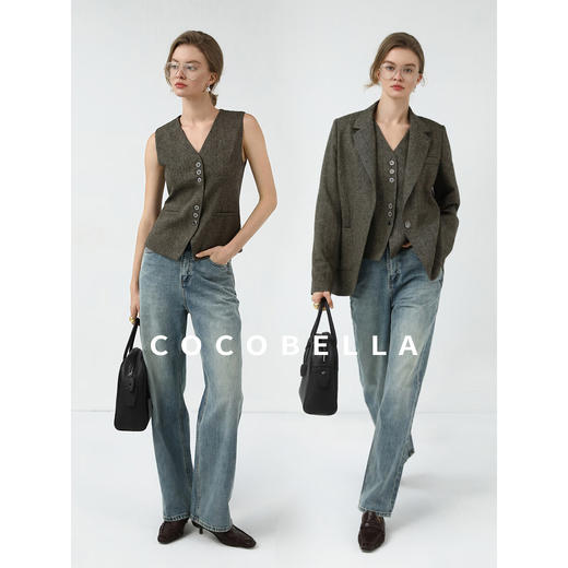 COCOBELLA复古丹宁小V腰牛仔裤女春水洗磨白遮胯休闲裤DN0053 商品图2