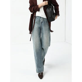 COCOBELLA复古丹宁小V腰牛仔裤女春水洗磨白遮胯休闲裤DN0053