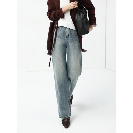 COCOBELLA复古丹宁小V腰牛仔裤女春水洗磨白遮胯休闲裤DN0053 商品图0