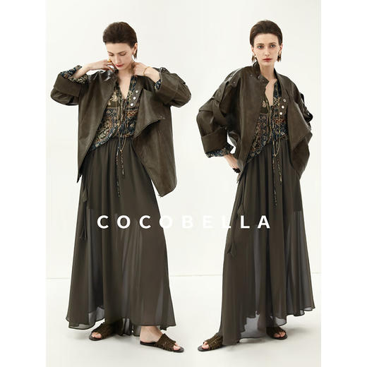 COCOBELLA手工擦色PU皮衣时尚两穿外套女廓形机车夹克PU3002 商品图1