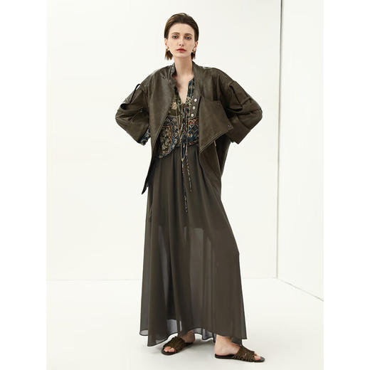 COCOBELLA手工擦色PU皮衣时尚两穿外套女廓形机车夹克PU3002 商品图2