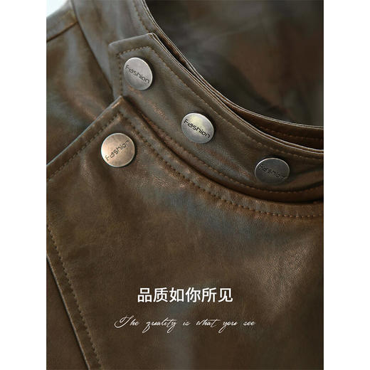 COCOBELLA手工擦色PU皮衣时尚两穿外套女廓形机车夹克PU3002 商品图3